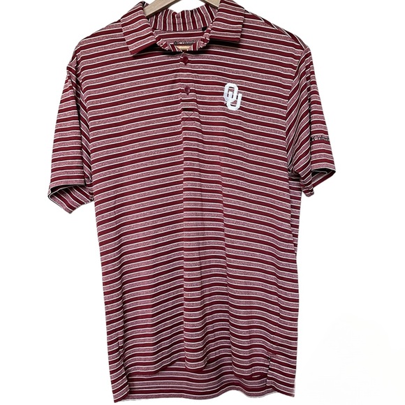 Men’s OU Sooners Columbia Brand Striped Red Golf Polo Dress Shirt | Size Large - Picture 1 of 5